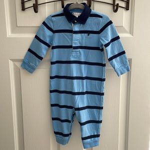 Ralph Lauren size 9 months blue & navy collared footless onesie